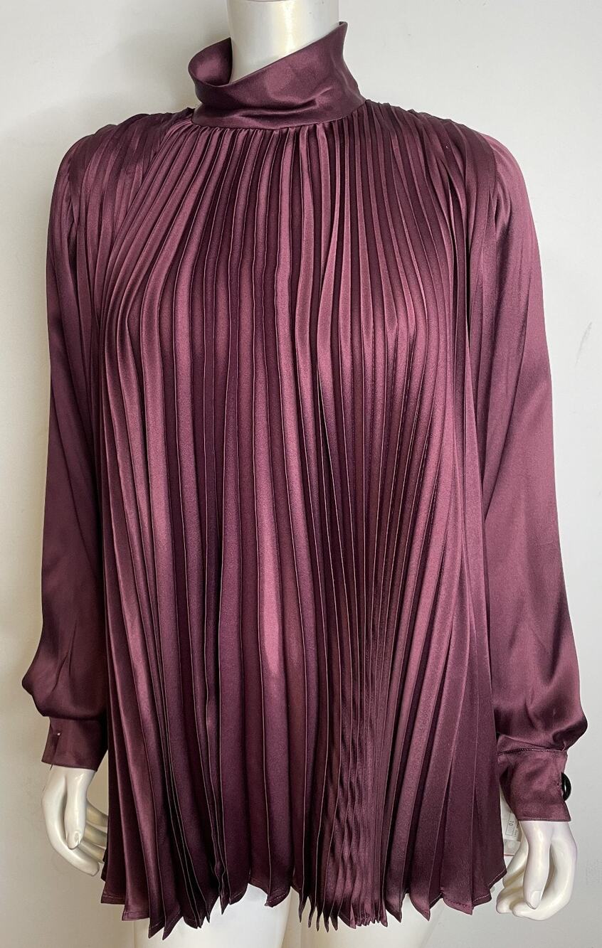 Vintage Genny Italy Plum Silk Pleated Blouse NWT Womens 10 OP $580 Neiman Marcus
